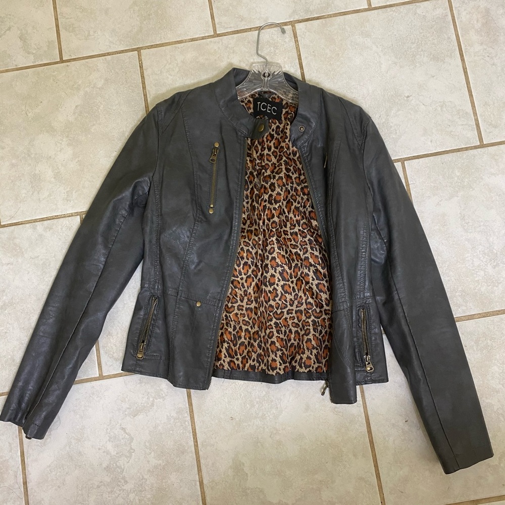 grey leather jacket